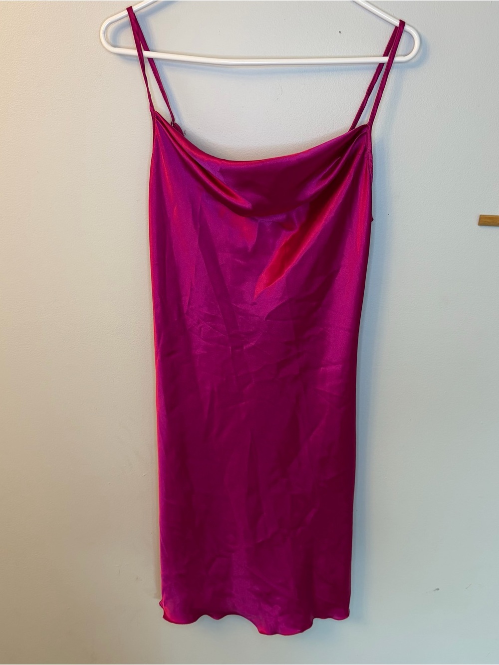 Vintage Y2K bebe Hot Pink Satin Slip Dress Cowl Neck Coquette Siren Fairycore